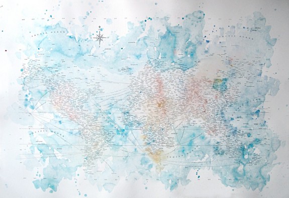 Typographic Map and Water Colors