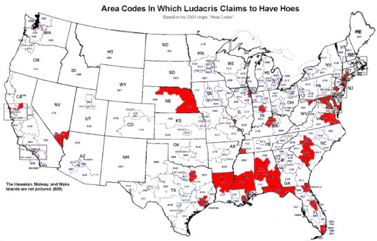 Area Codes in Which Ludacris Claims to Have Hoes