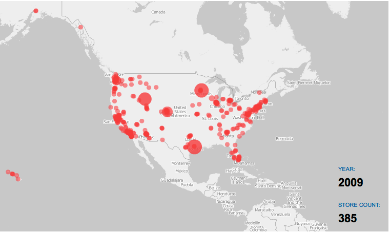 Costco Locations In Usa Map Watching The Growth Of Costco Warehouses | Flowingdata