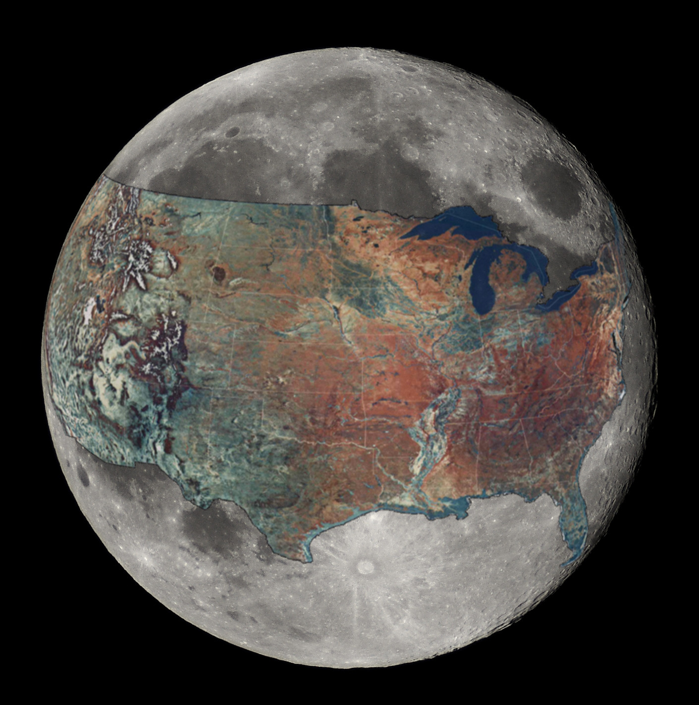 U.S. overlaid on the Moon for a sense of scale FlowingData