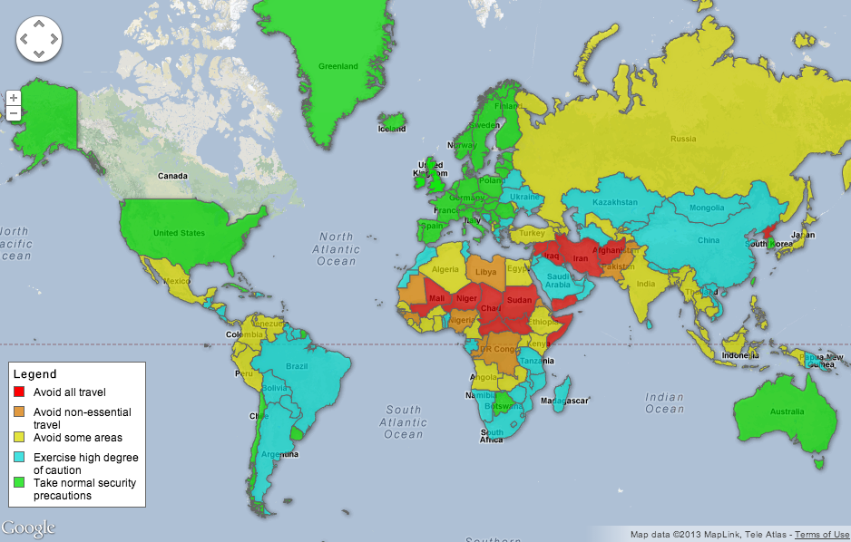 Map Travel Safety By Country Flowingdata