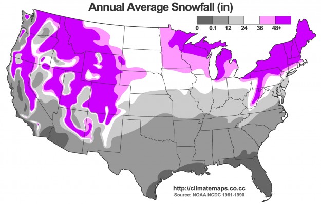 United States average annual snowfall