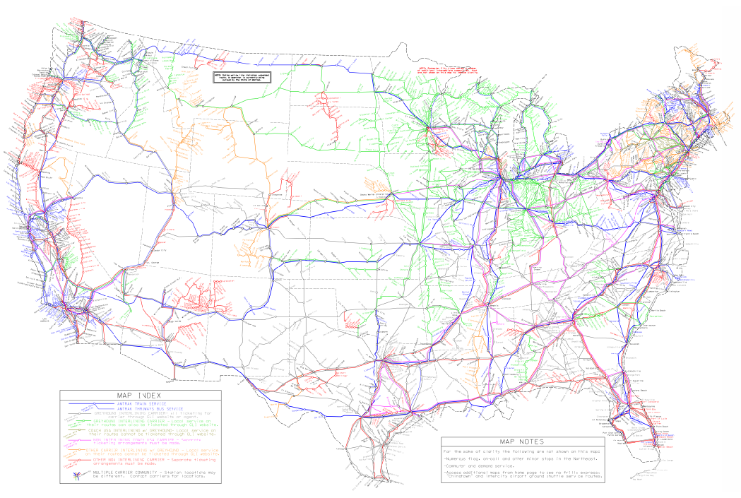 svag fravær mere og mere Map: US bus and Amtrak routes | FlowingData