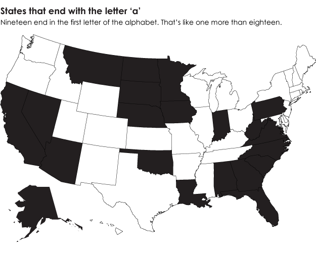 States that end in the first letter of the alphabet