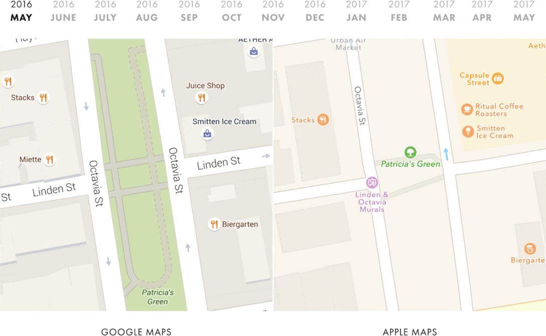 Comparing Google Maps And Apple Maps Over A Year Flowingdata Comparing Google Maps And Apple Maps Over A Year Flowingdata