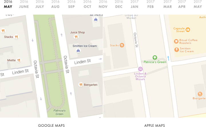 Comparing Google Maps Apple Over Year |