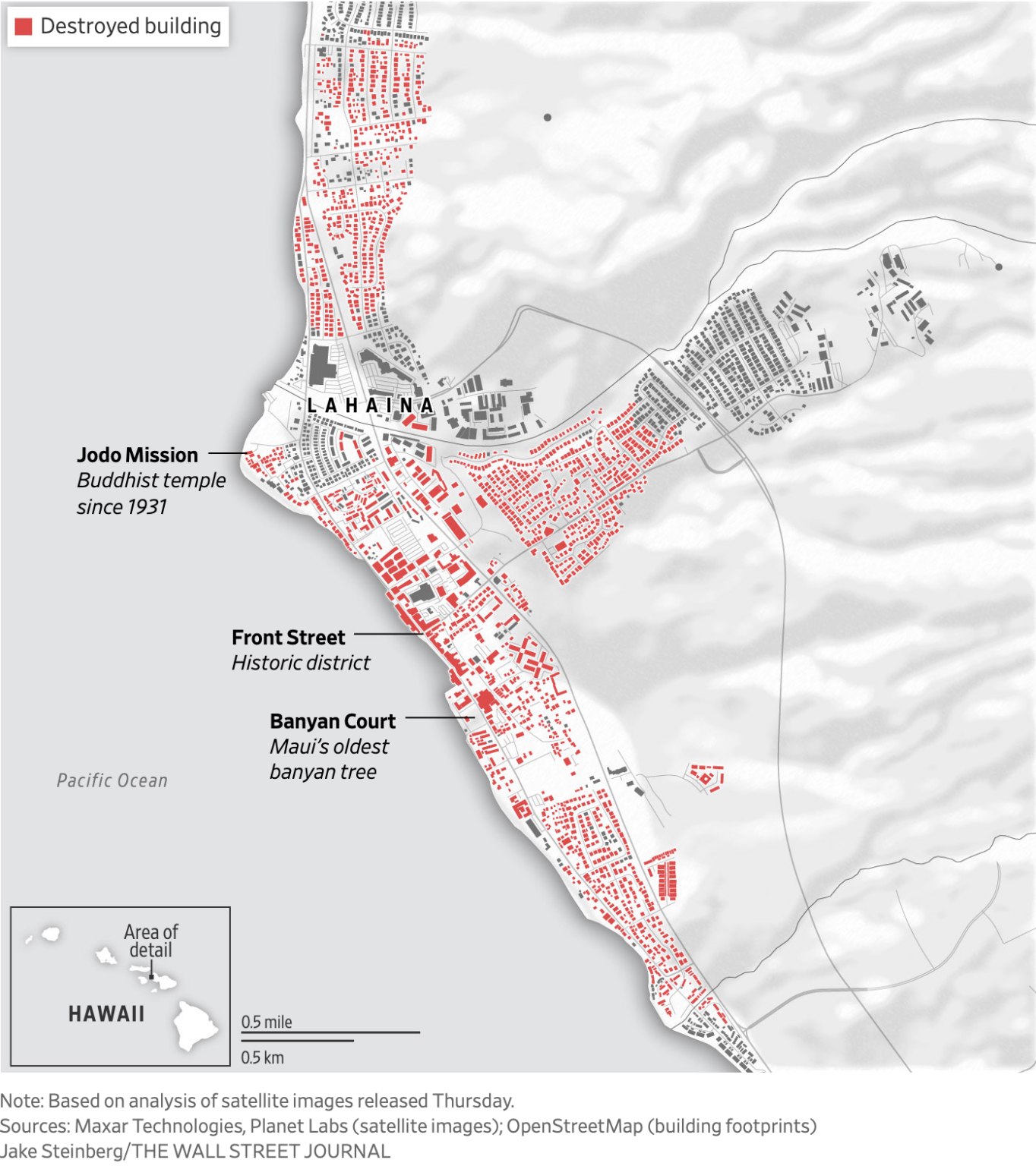 Map of Lahaina buildings destroyed in wildfire FlowingData