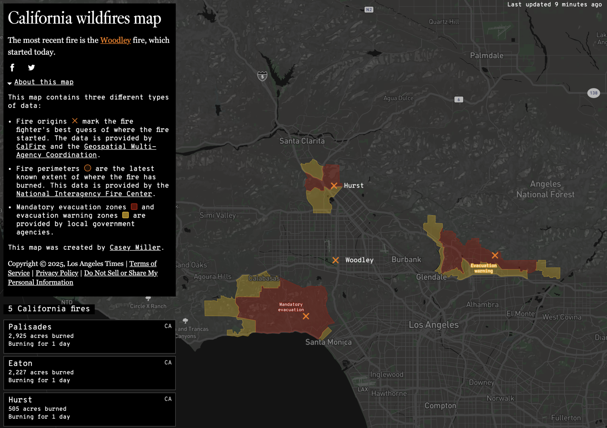 Map of active wildfires in California FlowingData